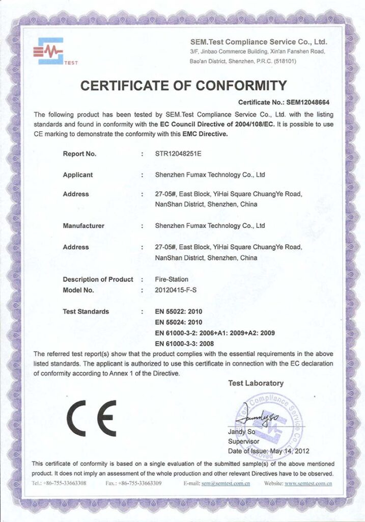 Fumax CE-Certificate